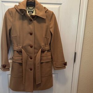 J. Crew Camel Brown Trench Coat with Detachable Hood Size PS